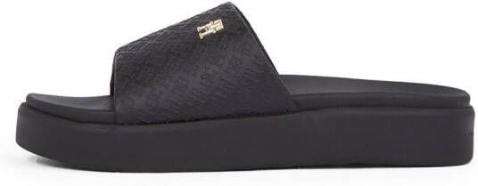 Tommy Hilfiger Slippers PLATFORM MONOGRAM POOLSLIDE plateau zomerschoen badeschoen comfort-schoen met th-allover-print