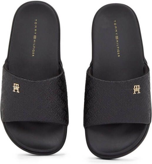 Tommy Hilfiger Slippers PLATFORM MONOGRAM POOLSLIDE plateau zomerschoen badeschoen comfort-schoen met th-allover-print