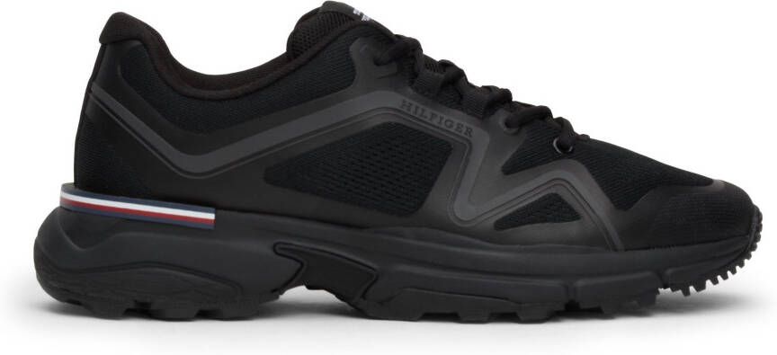 Tommy Hilfiger Sneakers met sleehak M RUNNER TECH KNIT vrijetijdsschoen lage schoen veterschoen chunky sneaker met logovlag