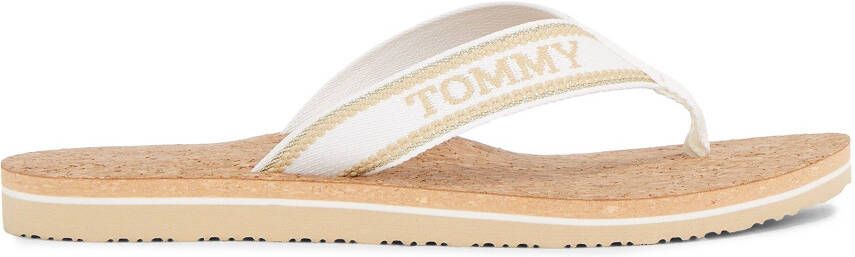 Tommy Hilfiger Teenslippers HILFIGER CORK BEACH SANDAL zomerschoen slippers poolslides met logo-opschrift