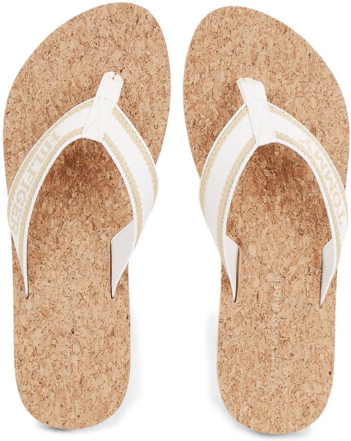 Tommy Hilfiger Teenslippers HILFIGER CORK BEACH SANDAL zomerschoen slippers poolslides met logo-opschrift