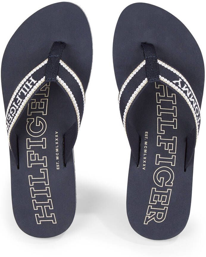 Tommy Hilfiger Teenslippers HILFIGER BEACH SANDAL zomerschoen slippers poolslides met logo-print op de bovenste zool