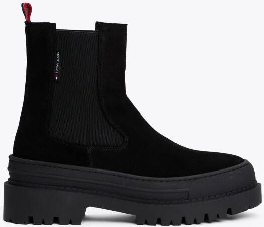 TOMMY JEANS Chelsea-boots TJW FOXING CHELSEA SUEDE blokhak instap laarzen enkellaars met kleurrijke aantrekloop