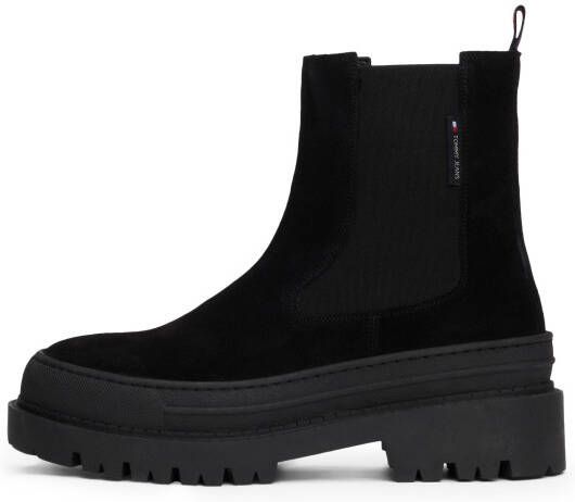 TOMMY JEANS Chelsea-boots TJW FOXING CHELSEA SUEDE blokhak instap laarzen enkellaars met kleurrijke aantrekloop
