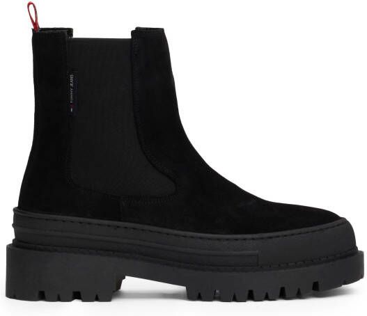 TOMMY JEANS Chelsea-boots TJW FOXING CHELSEA SUEDE blokhak instap laarzen enkellaars met kleurrijke aantrekloop