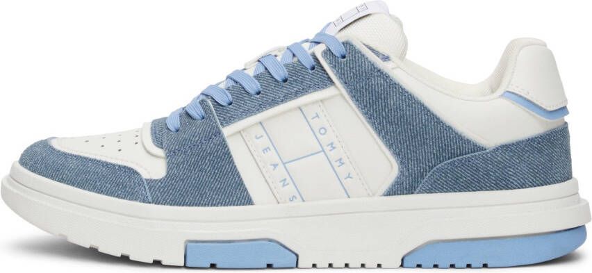 TOMMY JEANS Plateausneakers THE BROOKLYN DENIM LEATHER plateau vrijetijdsschoen lage schoen veterschoen in contrastlook