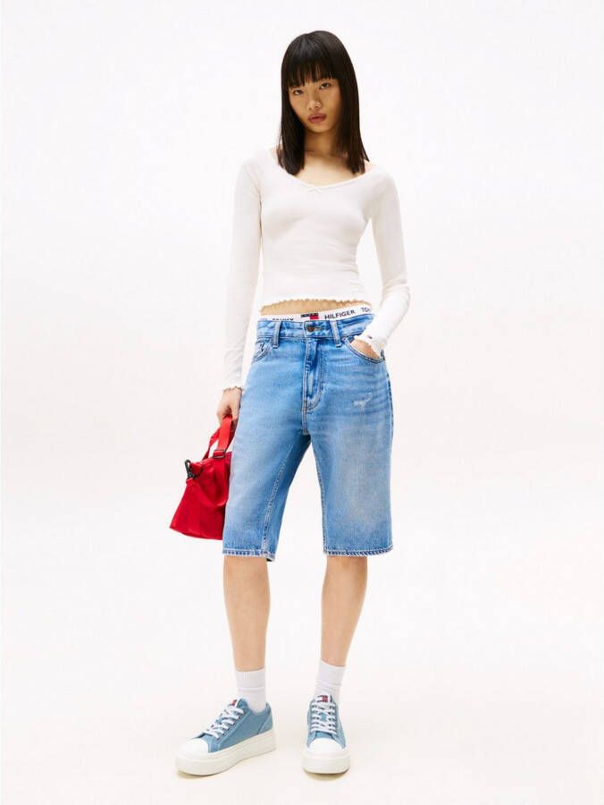 TOMMY JEANS Plateausneakers TJW FOXING FLATFORM LC vrijetijdsschoen halfschoen veterschoen in jeans-look
