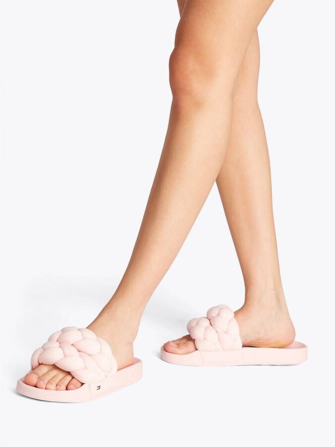 TOMMY JEANS Slippers TJW BRAIDED SLIDE zomerschoen flats instapschoen gevlochten gewatteerde bandage
