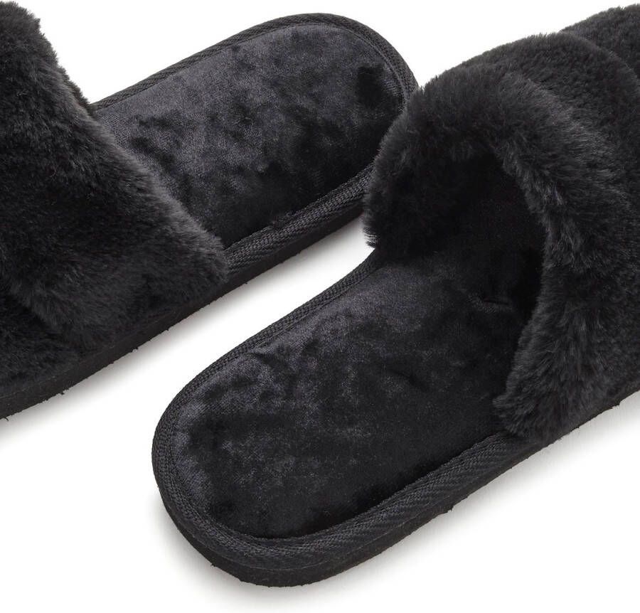 Vivance Slippers Pantoffel pluche pantoffels mule open schoen