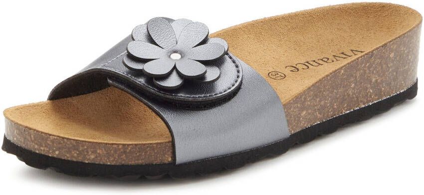 Vivance Slippers Mule sandaal open schoen met comfortkurk voetbed van leer en subtiele sleehak