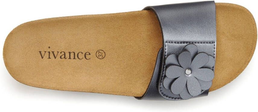 Vivance Slippers Mule sandaal open schoen met comfortkurk voetbed van leer en subtiele sleehak