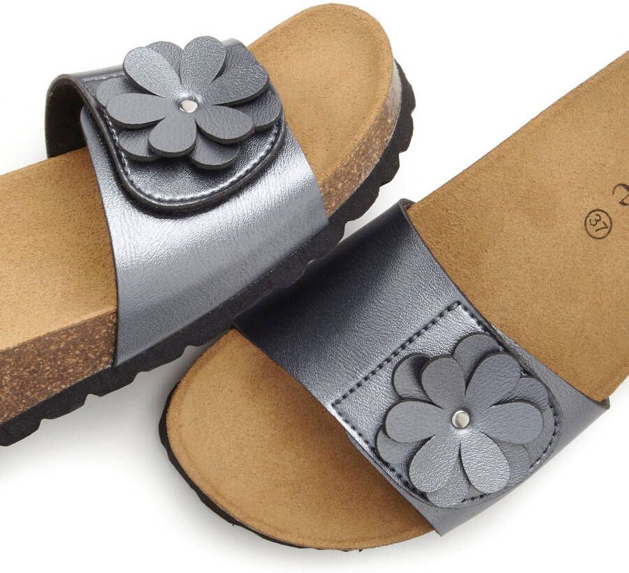 Vivance Slippers Mule sandaal open schoen met comfortkurk voetbed van leer en subtiele sleehak