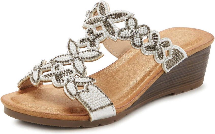 Vivance Slippers Mule zomerschoen sandaal met sleehak en modieuze glinsterende details