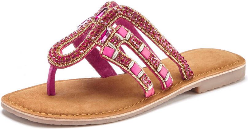 Vivance Teenslippers Sandaal pantoffel van leer met siersteentjes