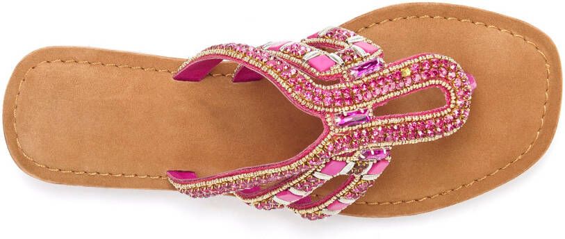 Vivance Teenslippers Sandaal pantoffel van leer met siersteentjes