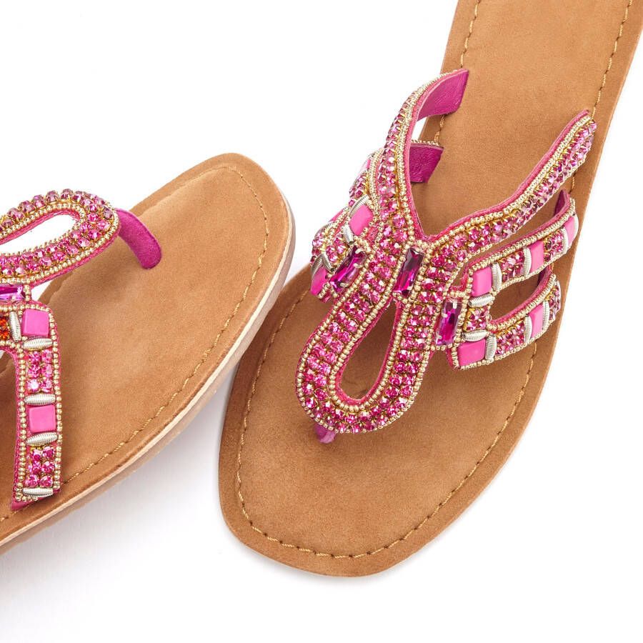 Vivance Teenslippers Sandaal pantoffel van leer met siersteentjes
