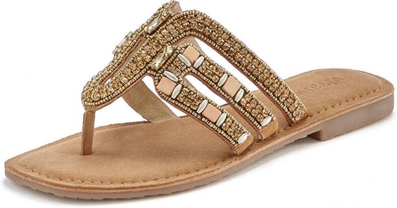 Vivance Teenslippers Sandaal pantoffel van leer met siersteentjes