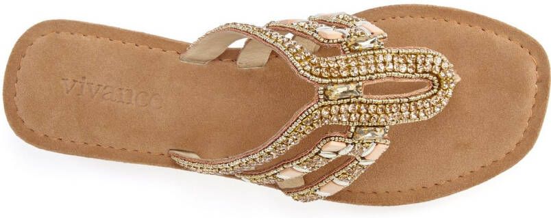 Vivance Teenslippers Sandaal pantoffel van leer met siersteentjes