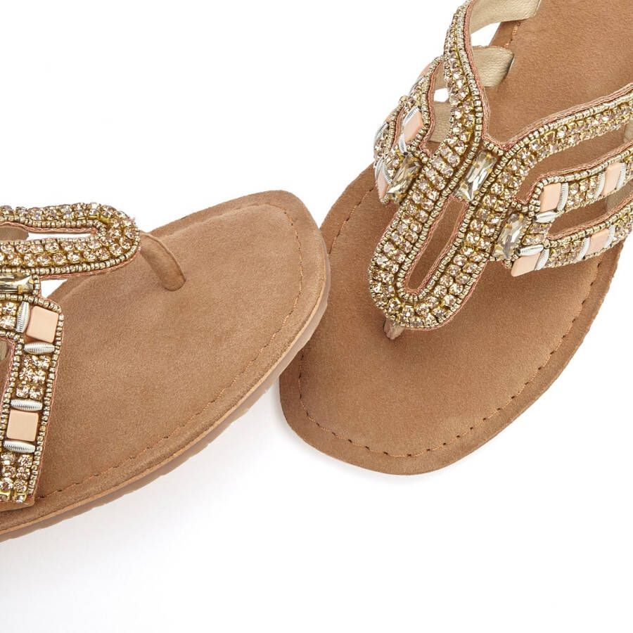 Vivance Teenslippers Sandaal pantoffel van leer met siersteentjes