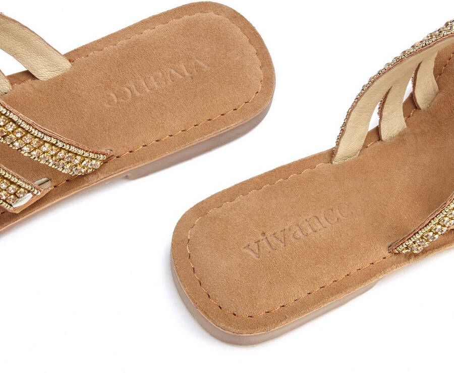 Vivance Teenslippers Sandaal pantoffel van leer met siersteentjes