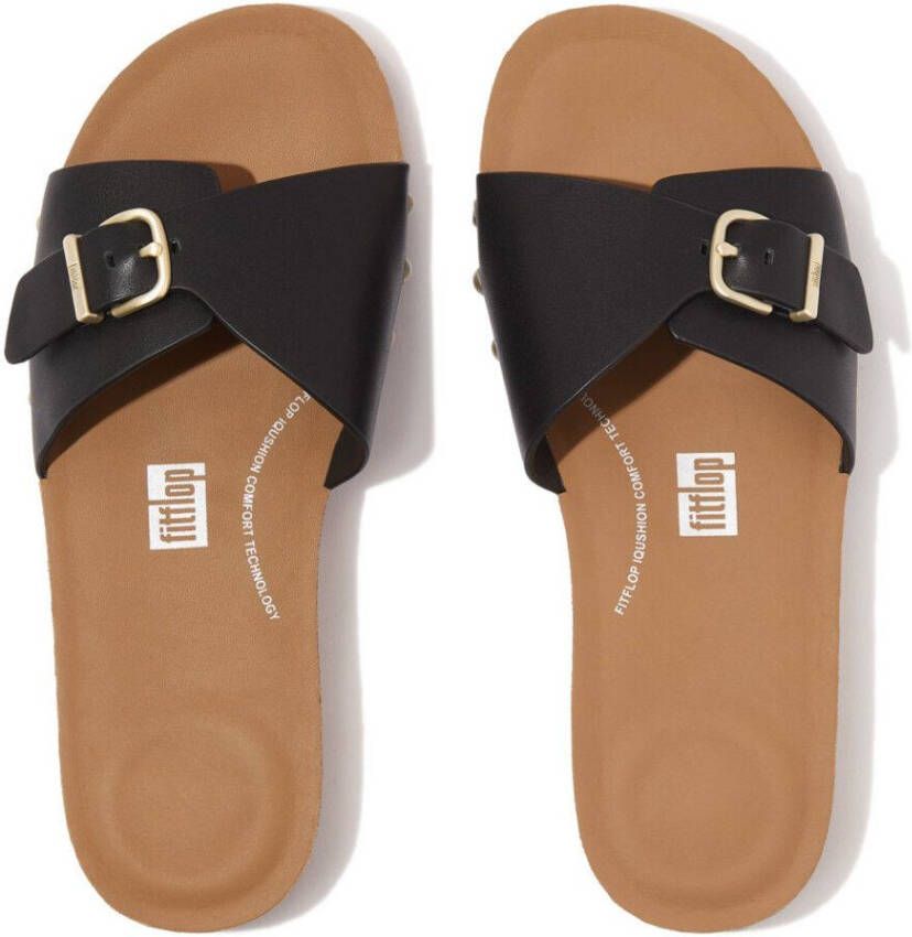 Fitflop Slippers IQUSHION ADJUSTABLE BUCKLE LEATHER SLIDES zomerschoen slippers met verstelbare bandage - Foto 3