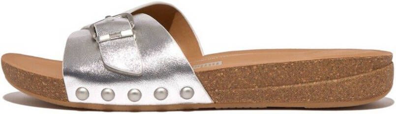 Fitflop Slippers IQUSHION ADJUSTABLE BUCKLE METALLIC-LEATHER SLIDES sleehak zomerschoen slippers met verstelbare bandage