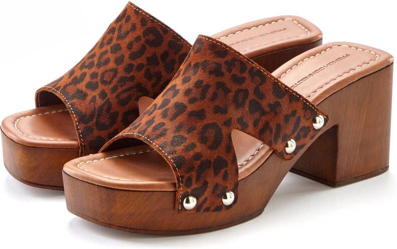 French Connection Slippers Mule sandaal open schoen van leer met blokhak