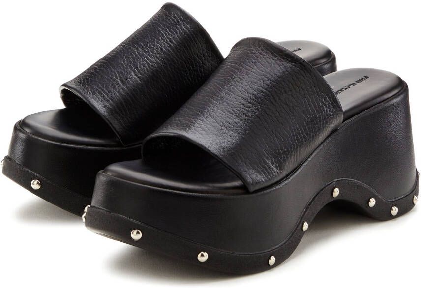 French Connection Slippers Mule sandaal open schoen van leer met modieuze plateausole