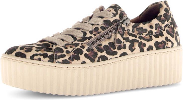 Gabor Plateausneakers vrijetijdsschoen halfhoge schoen veterschoen in trendy leo-look
