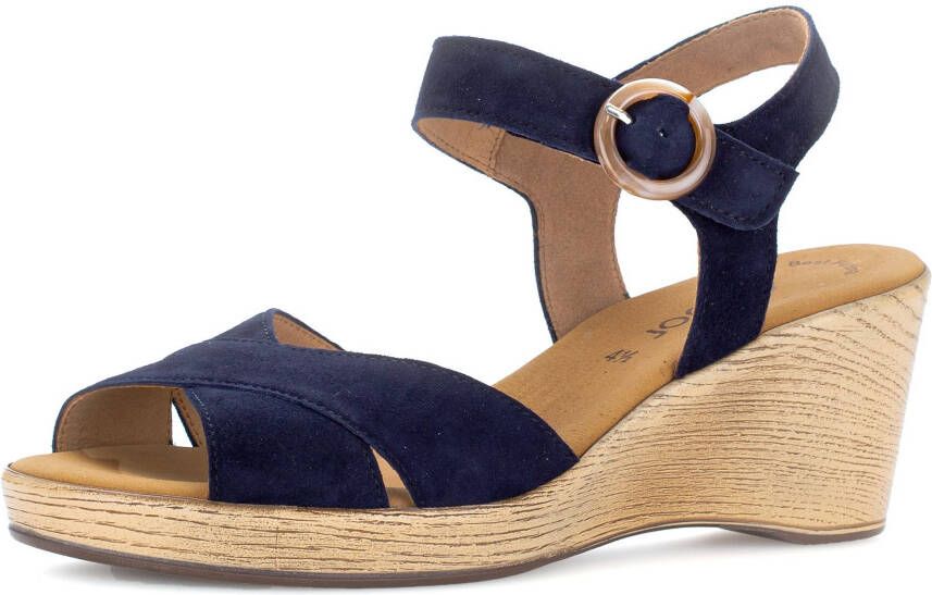 Gabor Sleehaksandaaltjes zomerschoen sandaal riemchensandalette met sleehak in hout-look - Foto 2