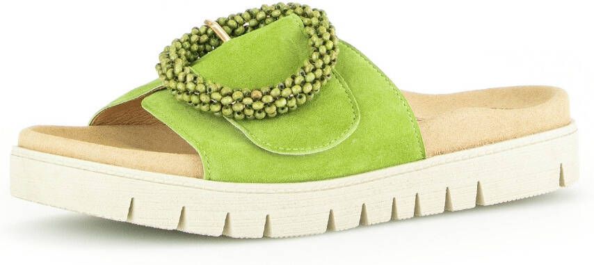 Gabor Slippers plateau zomerschoen slippers met sierparels aan de decoratieve gesp