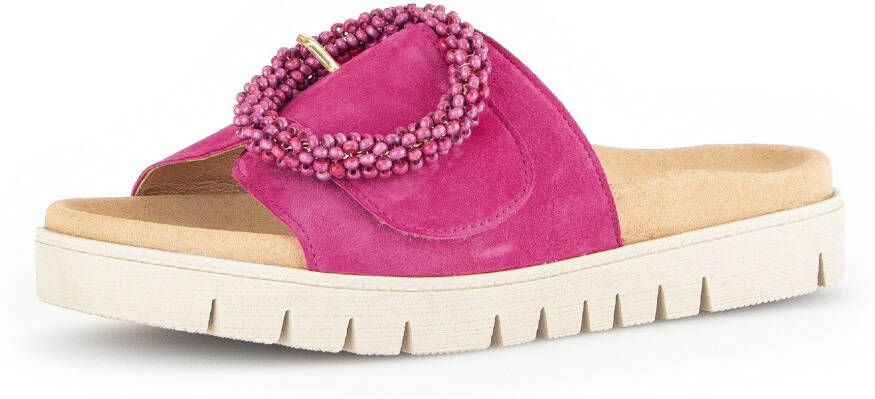 Gabor Slippers plateau zomerschoen slippers met sierparels aan de decoratieve gesp
