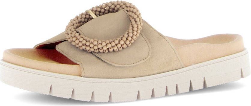 Gabor Slippers plateau zomerschoen slippers met sierparels aan de decoratieve gesp