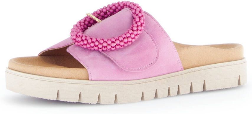 Gabor Slippers plateau zomerschoen slippers met sierparels aan de decoratieve gesp