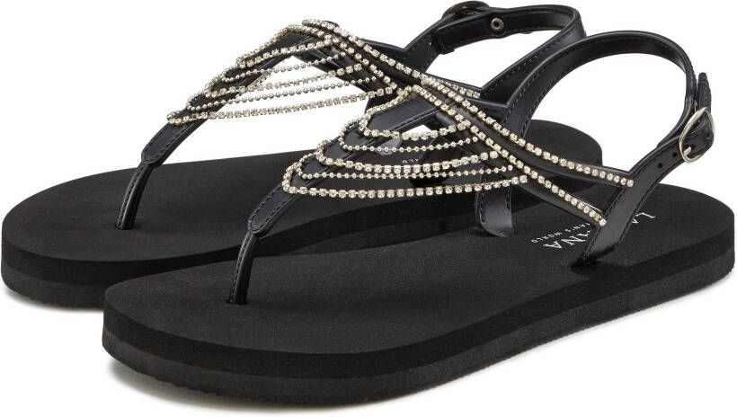 Lascana Badslippers Zomerschoen Sandaal badschoen zomerschoen teenslipper met strass-ketting VEGAN