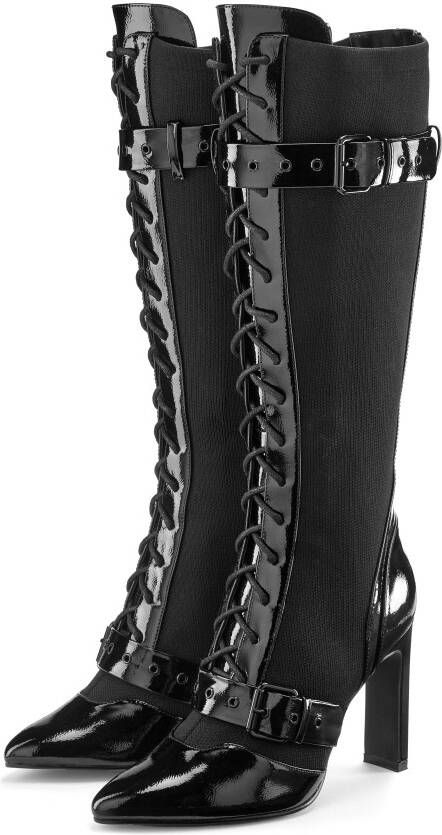 Lascana Belle Affaire Highheel-laarzen Veterschoenen met elastische schacht Erotische lak-look high-heel enkellaars