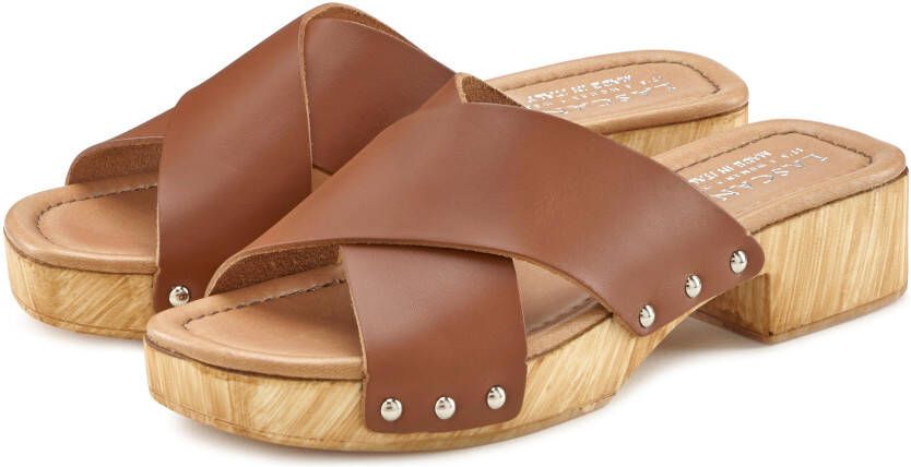 Lascana Clogs Slippers van leer met blokhak