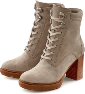 Lascana Laarsjes Boots met vetersluiting van leer met lichte plateauzool en blokhak
