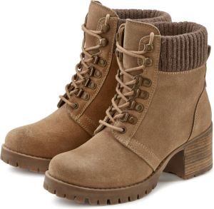 Lascana Laarsjes Boots van leer met blokhak en vetersluiting