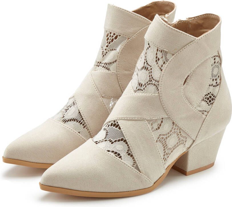Lascana Laarsjes met kant & comfortabele blokhak cowboylaarzen westernlaarzen