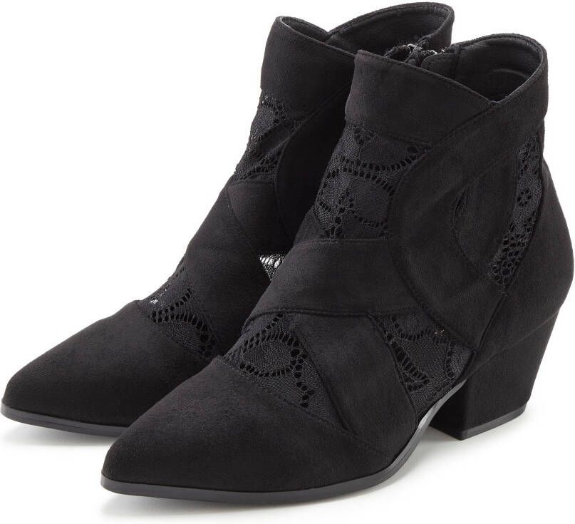 Lascana Laarsjes met kant & comfortabele blokhak cowboylaarzen westernlaarzen