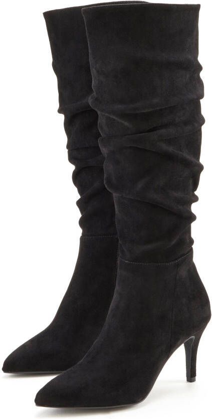 Lascana Laarzen met ritssluiting met modieuze rimpeling lange schacht high-heel enkellaars slouchy boots - Foto 1