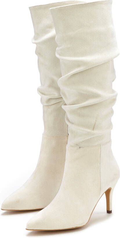 Lascana Laarzen met ritssluiting met modieuze rimpeling lange schacht high-heel enkellaars slouchy boots - Foto 1