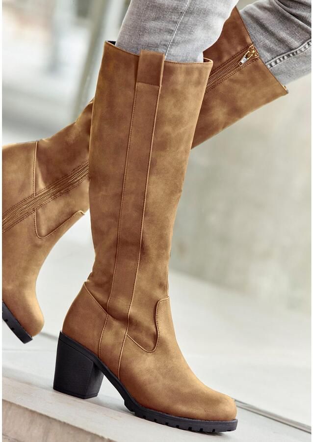 Lascana Laarzen met wijde schacht Laarzen enkellaars lange laars blokhak cowboystijl VEGAN - Foto 3