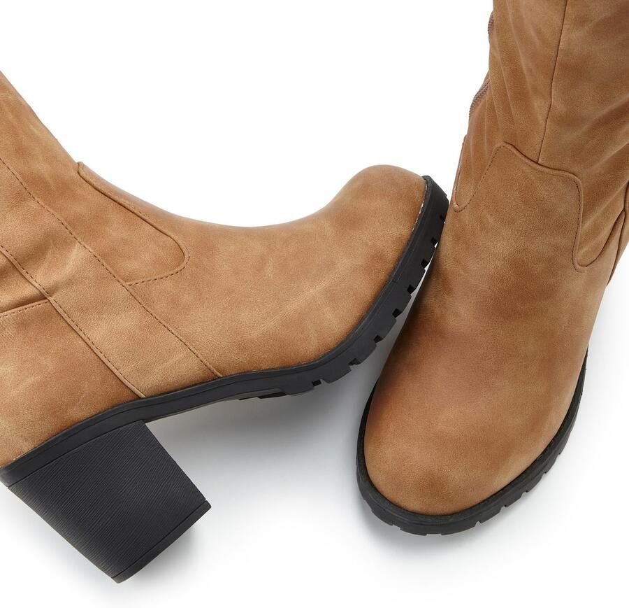 Lascana Laarzen met wijde schacht Laarzen enkellaars lange laars blokhak cowboystijl VEGAN