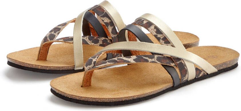 Lascana Teenslippers Sandaal pantoletten van leer met kurken voetbed