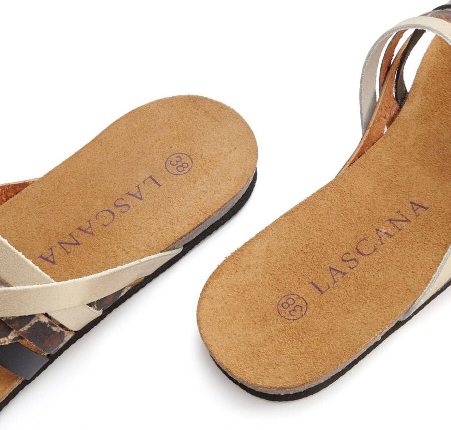 Lascana Teenslippers Sandaal pantoletten van leer met kurken voetbed