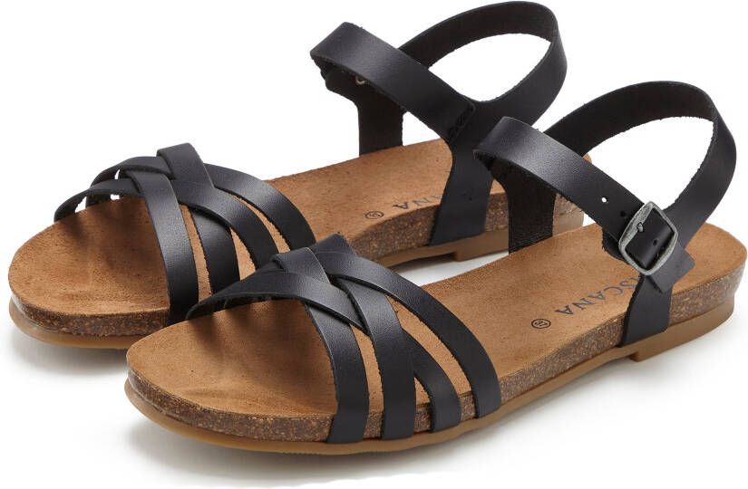 Lascana Sandalen Sandalet Zomerschoen van leer met comfortabel kurken voetbed