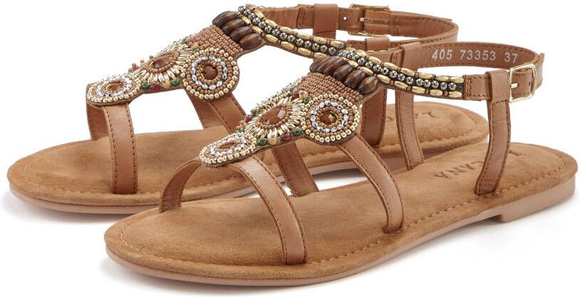 Lascana Sandalen Zomerschoen Sandalette zomerschoen van leer met steentjes in glinsterende look