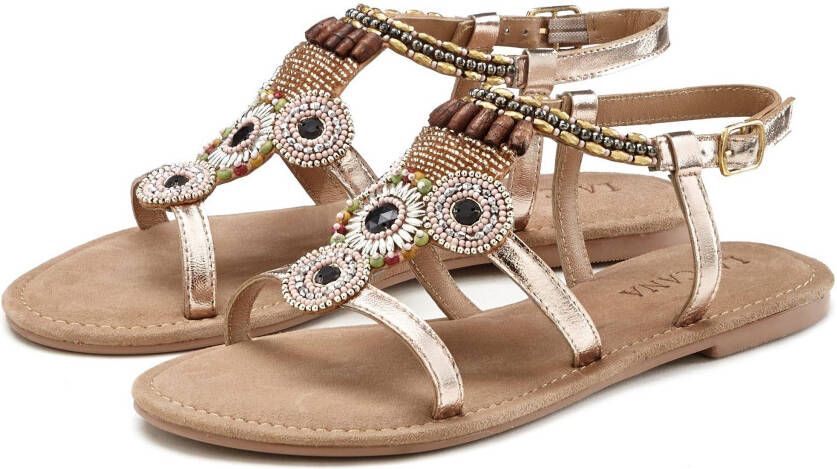 Lascana Sandalen Zomerschoen Sandalette zomerschoen van leer met steentjes in glinsterende look